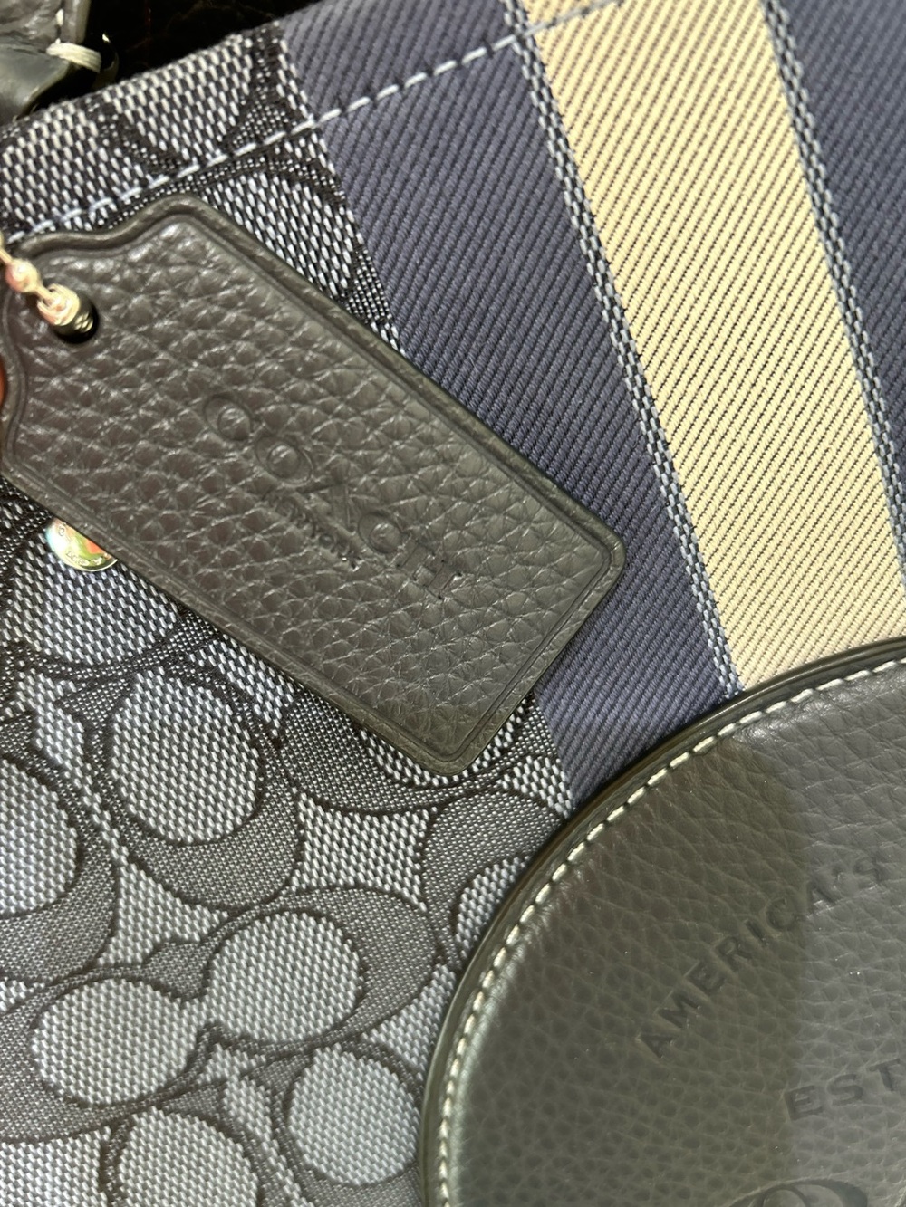 Coach Navy and Gray Signature Canvas Tote with Center Stripe - Picture 7 of 14